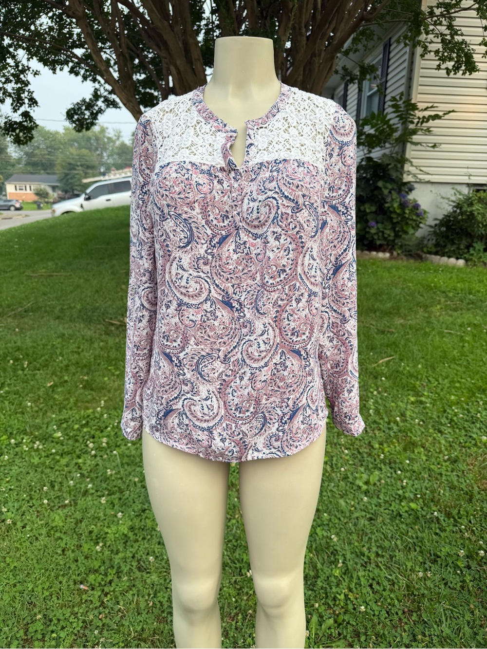 Daniel Rainn Pink Paisley Lace Yoke Blouse